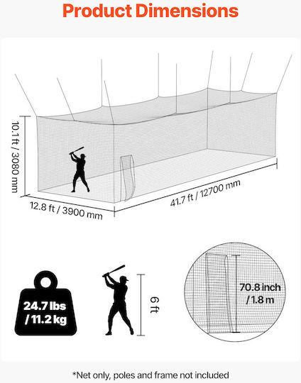 Vevor Φορητό Κλουβί Μπάσελ 30-πλέγμα Hdpe 12700x3900x3080mm Μόνο Δίχτυ Zyw40ychdpewa3x16001v0