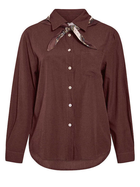 Celestino Women's Asymmetric Shirt Scarf Loose Fit Burgundy