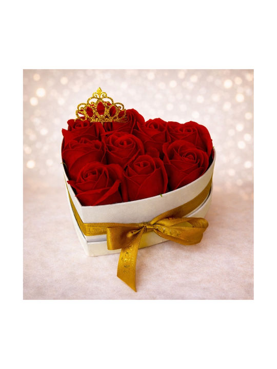Aranjament Floral Royal Crown Cutie În Formă De Inimă 10 Trandafiri Săpun Coroană Aurie Deasupra