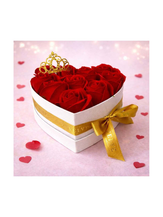 Aranjament Floral Royal Crown Cutie În Formă De Inimă 10 Trandafiri Săpun Coroană Aurie Deasupra