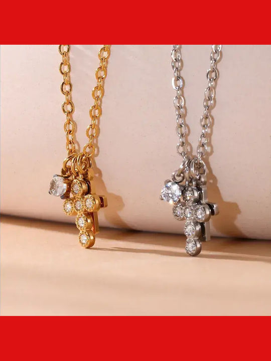 Necklace Double from Steel with Diamond & Zircon