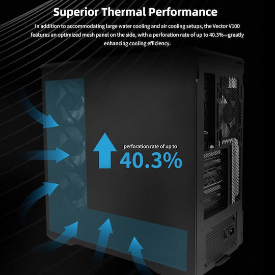 Lian Li Vector V100rx Gaming Midi Tower Κουτί Υπολογιστή με Πλαϊνό Παράθυρο Μαύρο