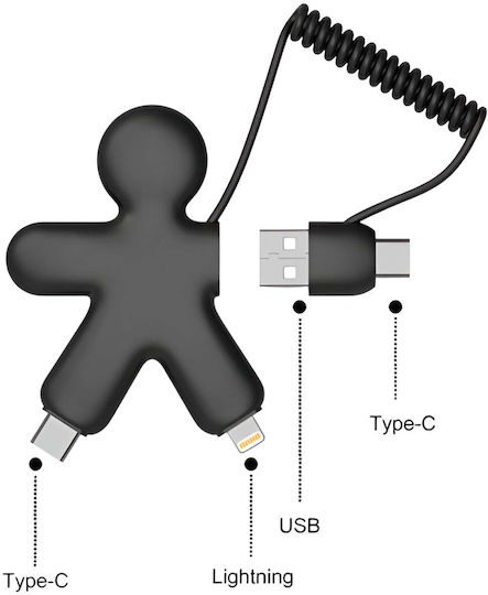 Xoopar 3 In 1 Buddy Usb A Usb C Usb C Lightning Kabel 0.15m Schwarzes