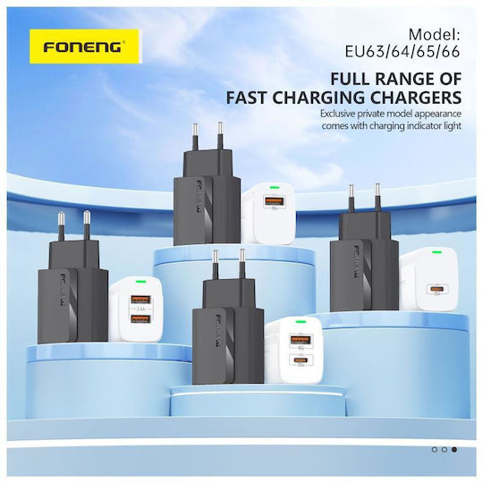 Foneng Charger with USB-C Port and Cable USB-C - USB-C 20W Power Delivery Whites (EU65)