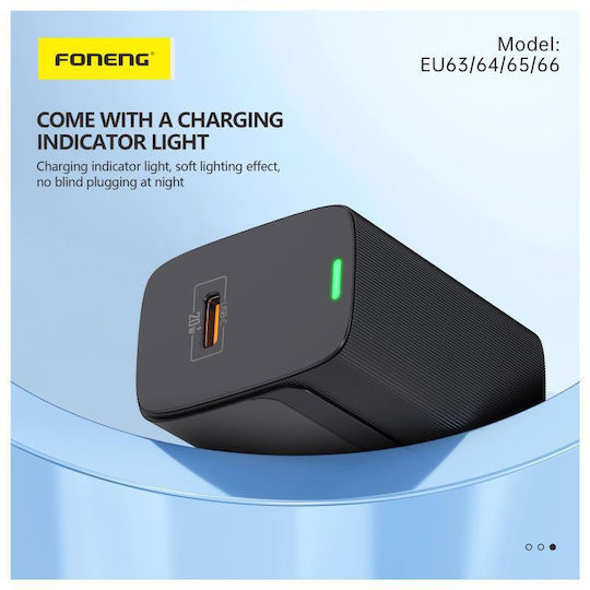 Foneng Charger with USB-C Port and Cable USB-C - Lightning 20W Power Delivery Whites (EU65)
