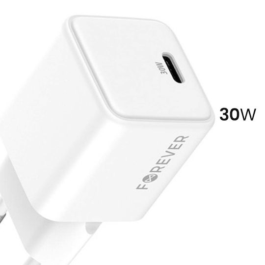 Forever Charger Without Cable GaN with USB-C Port 30W Power Delivery Whites (TC-08-30C)