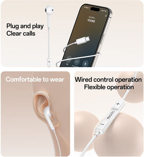 Yesido YH55 Handsfree cu o cască cu mufă USB-C Alb