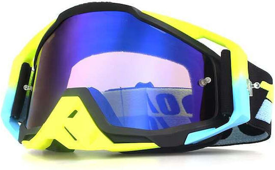 Motorcycle Atv Enduro Cross Goggles Fixato Blue Lens Yellow Black Frame