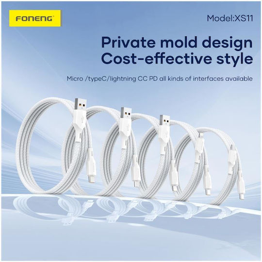 Foneng Braided USB-A to Lightning Cable Λευκό 1m
