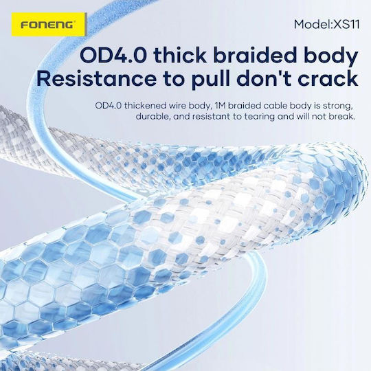 Foneng Braided USB-A to Lightning Cable Λευκό 1m