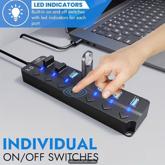 USB-Hub 3.0 7 Anzahl der Anschlüsse Individuelle Schalter Ein/Aus Anzeigeleuchten 5-2342