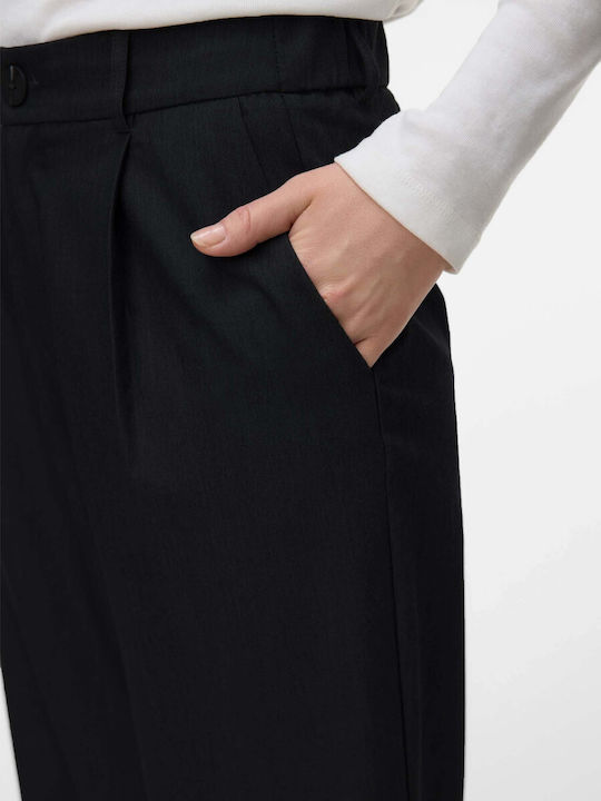 Damen Hoch tailliert Stoff Hose in Weiter Linie Black