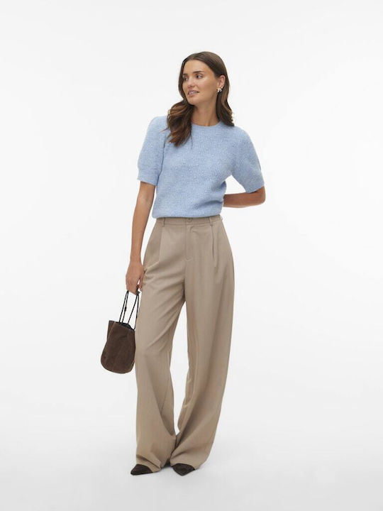 Damen Hoch tailliert Stoff Hose in Weiter Linie Silver Mink