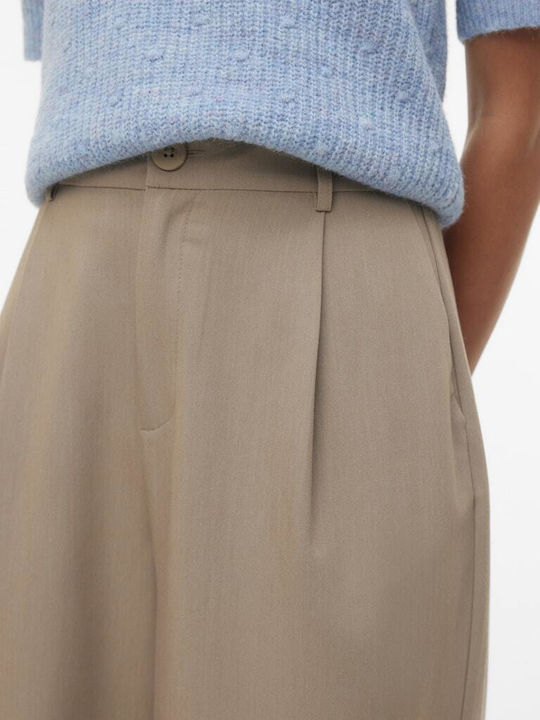 Damen Hoch tailliert Stoff Hose in Weiter Linie Silver Mink