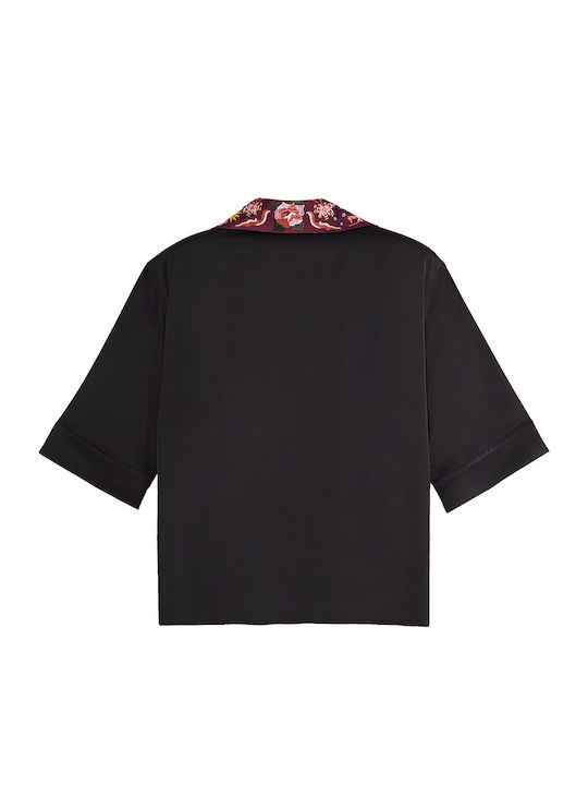 Women's Floral Short Sleeve Shirt Black