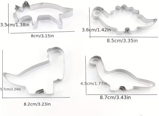 Cookie Cutter Set 4 Pieces – Stainless Steel Dinosaur Design