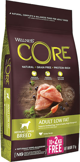 Wellness Breed 12kg Dry Food Diet, Grain-Free for Adult Dogs with Turkey