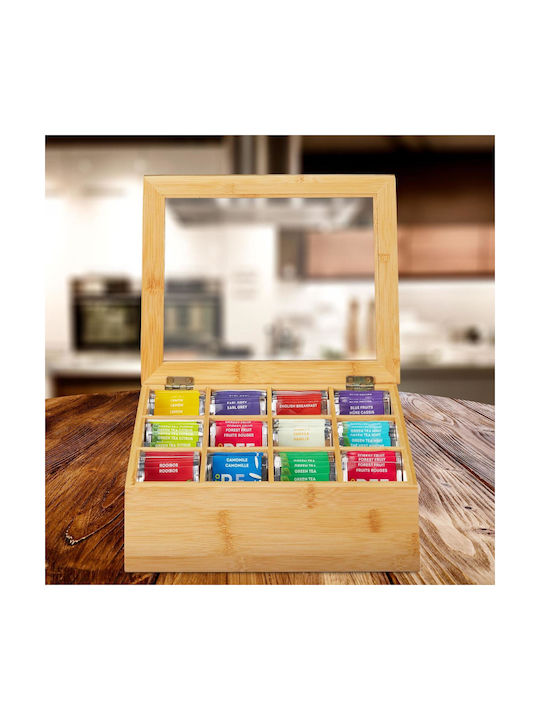 Relaxdays Box for Tea with Lid Wooden Brown 23x9x28cm