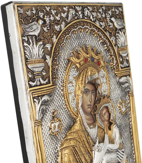 Heilige Maria Amolyntos Silber Darstellung Goldfarben 28x22cm