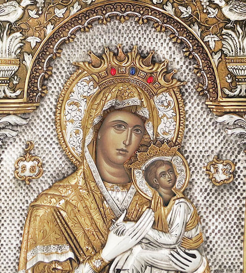 Heilige Maria Amolyntos Silber Darstellung Goldfarben 28x22cm