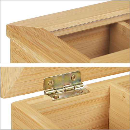 Relaxdays Wooden Brown Tea Box with Lid 23x9x28cm