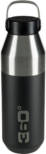 360 Degrees Insulated Wide Mouth Sip Cap Stainless Steel Thermos Bottle BPA Free 1lt Black with Loop