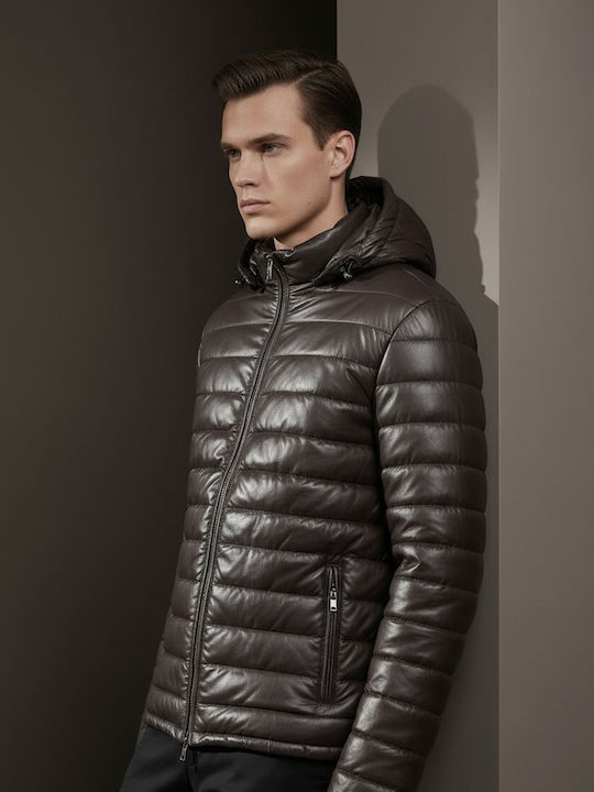Leather Winter Jacket Dark Brown