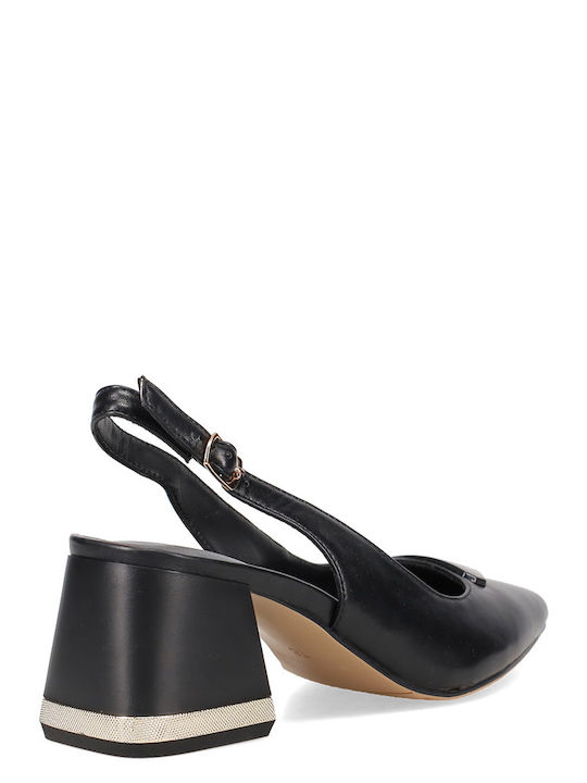 Pointed Toe Black Heels with Strap