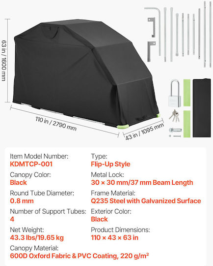 Vevor Vevor Camping Tent Black 279x109.5x160cm