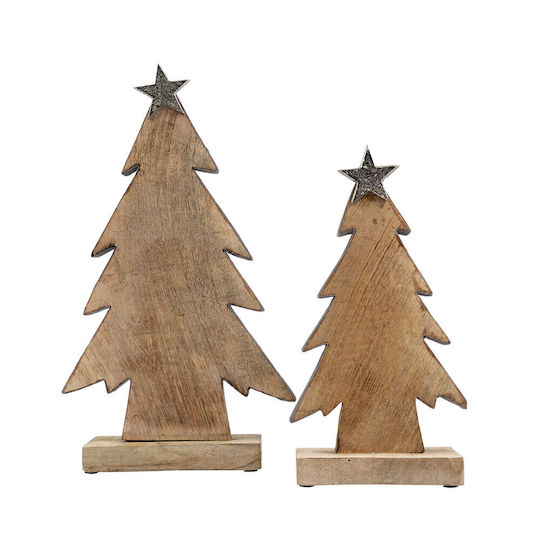 InTheBox Christmas Decorative Tree 17x7x30 Wood Natural Gray Set 2 Pieces 018215 Wood