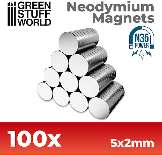 Green Stuff World Neodymium Round Magnet with Traction Force 0.45kg N35 L5xW5mm