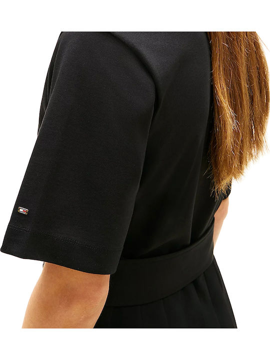Summer Midi Shirt Dress Black
