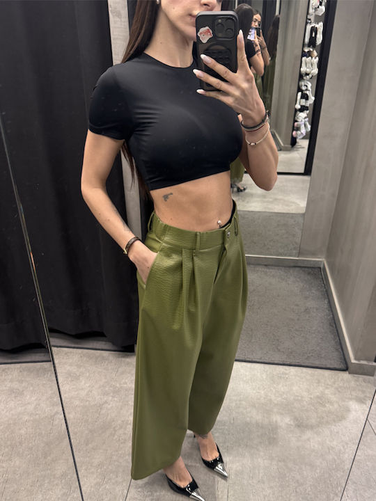 Damen Stoff Hose mit Gummizug Green