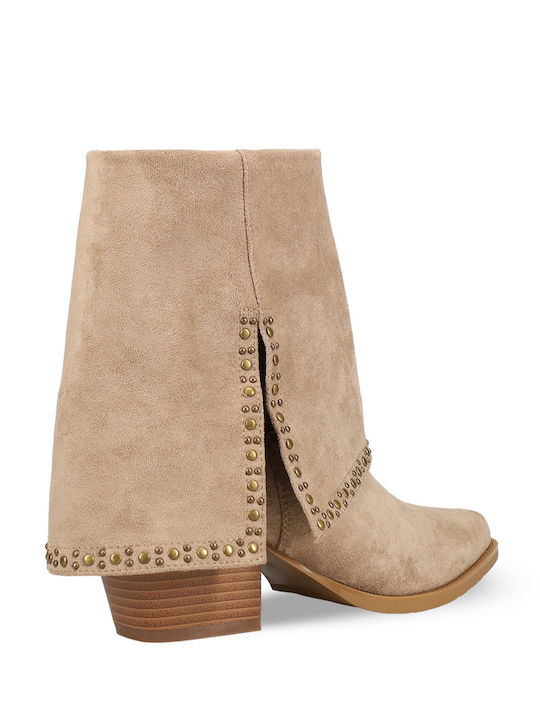 Suede Women's Cowboy Boots Beige
