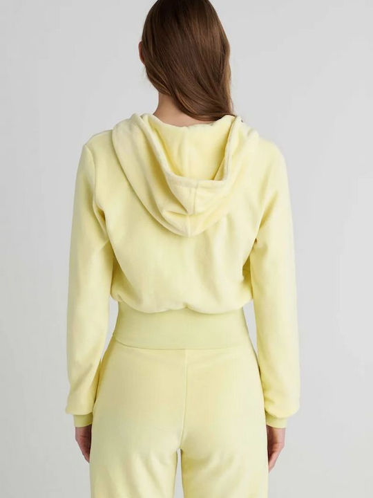 Cropped Women's Sweatshirt Jacket Velvet Hooded Vintage Lime