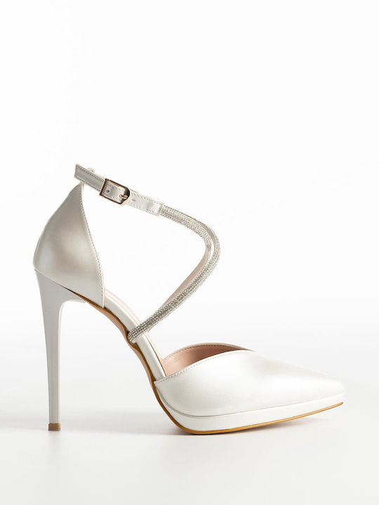Pumps Mit Plateau Mit Stiletto Absatz Und Riemchen Weiße A26-069-01086 D-PERLE