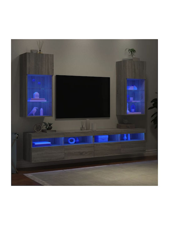 Wall-Mounted Living Room Cabinet made of Particle Board with Lighting Grey Sonoma 40.5x30x90cm