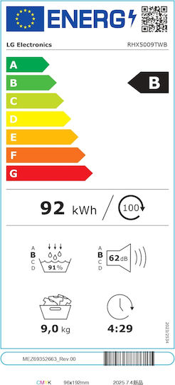 LG RHX5009TWB Uscător de rufe 9kg cu pompă de căldură