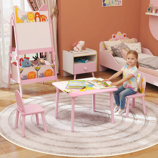 Kids Table and Chairs Set for Painting made of Wood Pink Aiyaplay