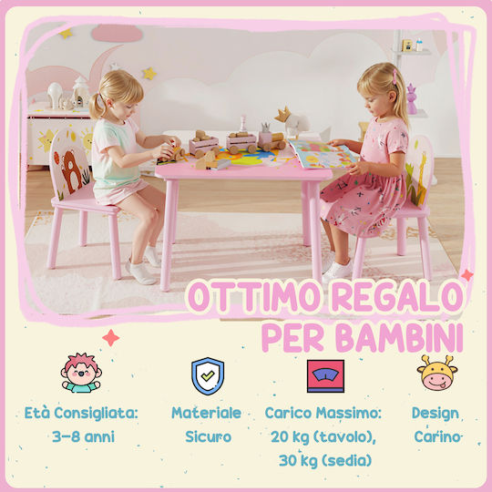 Kids Table and Chairs Set for Painting made of Wood Pink Aiyaplay