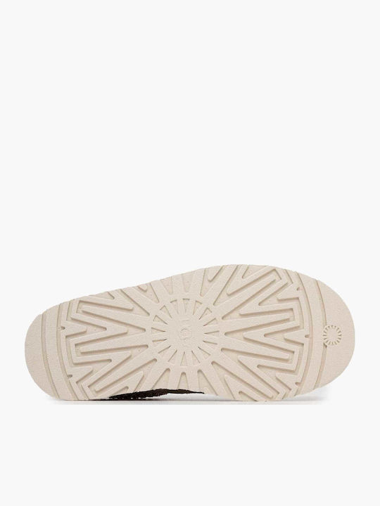 Leather Winter Women's Slippers Beige