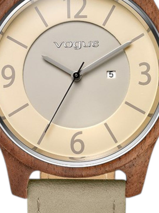 Vogue Γυναικείο Ρολόι 42mm Μπαταρίας με Μπεζ Δερμάτινο Λουράκι