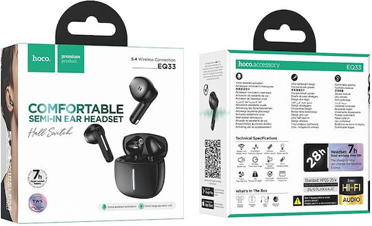 Hoco EQ33 Earbud Bluetooth Handsfree Earphones with Sweat Resistance and Charging Case Black