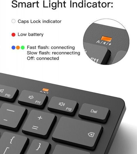 Inateck Ultra Slim Ασύρματο Bluetooth Πληκτρολόγιο για Tablet Αγγλικό US Γκρι