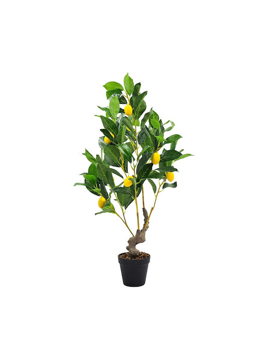 Artekko Zitronenbaum Grünes Künstliches Baum Zitronenbaum in Schwarzer Topf 30x30x80 cm