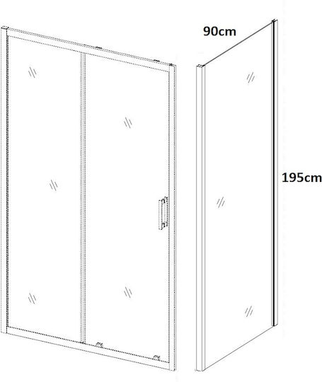 Piccadilly Σταθερό Πλαϊνό Ντουζιέρας 90x195cm Clear Glass Black