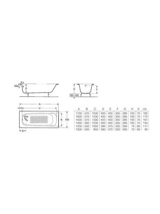 Roca Continental Cast Iron Bathtub 150x70cm