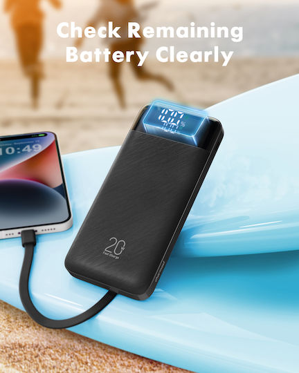 Charmast W2065 Power Bank 20000mAh 20W with 2 USB-A Ports and USB-C Port Power Delivery / Quick Charge 3.0 Black