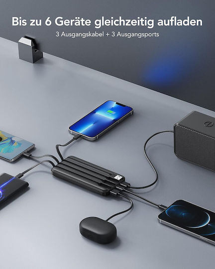 Charmast W1148 Power Bank 10000mAh 20W with 2 USB-A Ports and USB-C Power Delivery Port Black