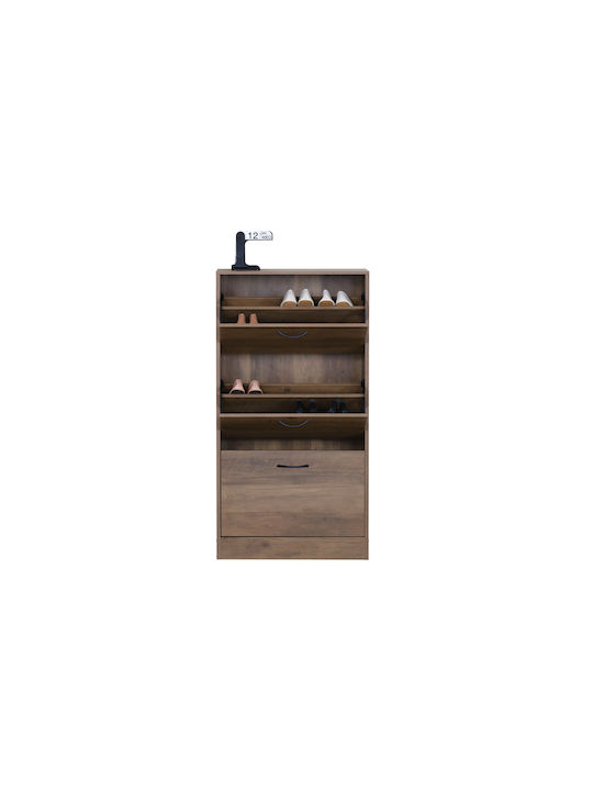 Wooden Shoe Organizer Zefiros 3 Doors Walnut 60x24x116cm MDF Melamine